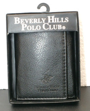 Beverly Hills Polo Club Portafoglio Uomo Pelle Nero Tripla Pieghevole Blocco RFID