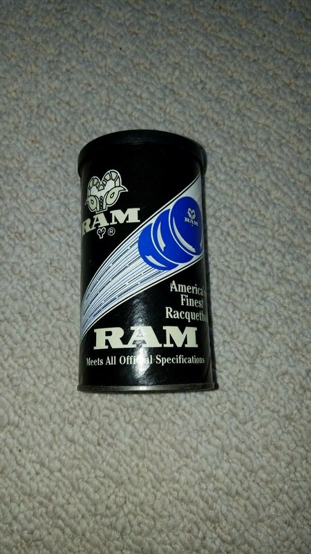 Vintage Ram Racquetball and can with 1 unused ball inside-Ball Marty Hogan plays