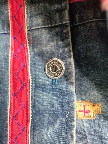 Chicos Design Large Blue Denim Multicolor Embroidered Southwestern Button Jacket - Picture 7 of 11