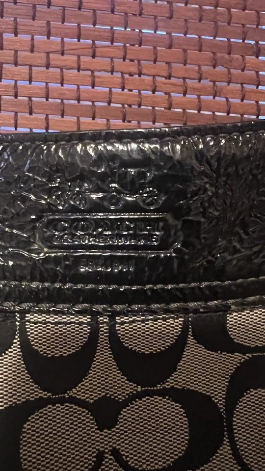 Coach Logo Denim Patent Leather Gray Black 12568 Zip Crossbody Hobo Bag Purse - Image 3 of 4