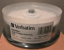 Verbatim 2.4X 8.5GB Dual Layer DVD+R 20 DL Discs cakebox Inkjet Printable Sealed