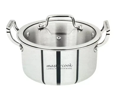 MASTER COOK Platinum Triply Stainless Steel Saucepots with Vented Glass Lid, Induction Base