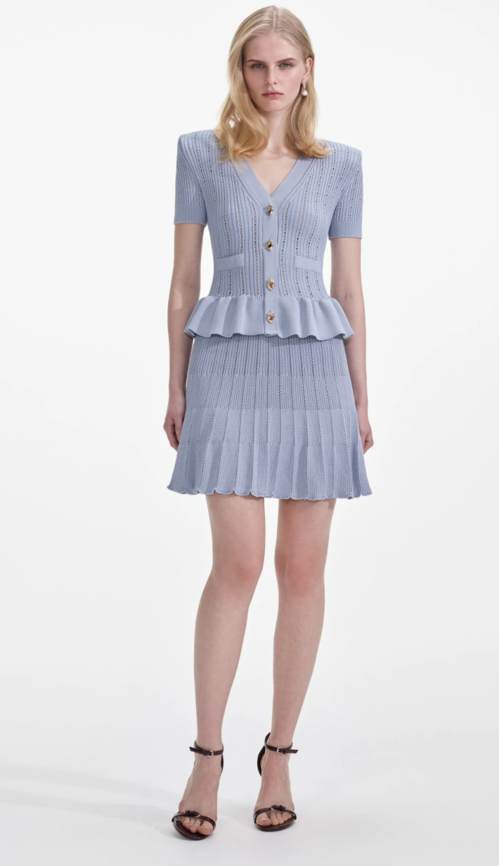 self-portrait - Blue Knit Peplum Mini Dress - Size M - MSRP $495 - NWT