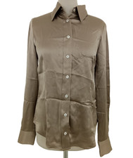 Beare Park Women's Top Size 8 Brown Shiny Satin Pure Silk Blouse Mid Used