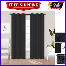 2 Panels 100 Blackout Curtain Set Solid Color with Rod Pocket Grommet Drapes...