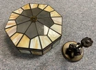 Vintage Tiffany Style Stained Glass Ceiling Light Fixture - Tan & Beige