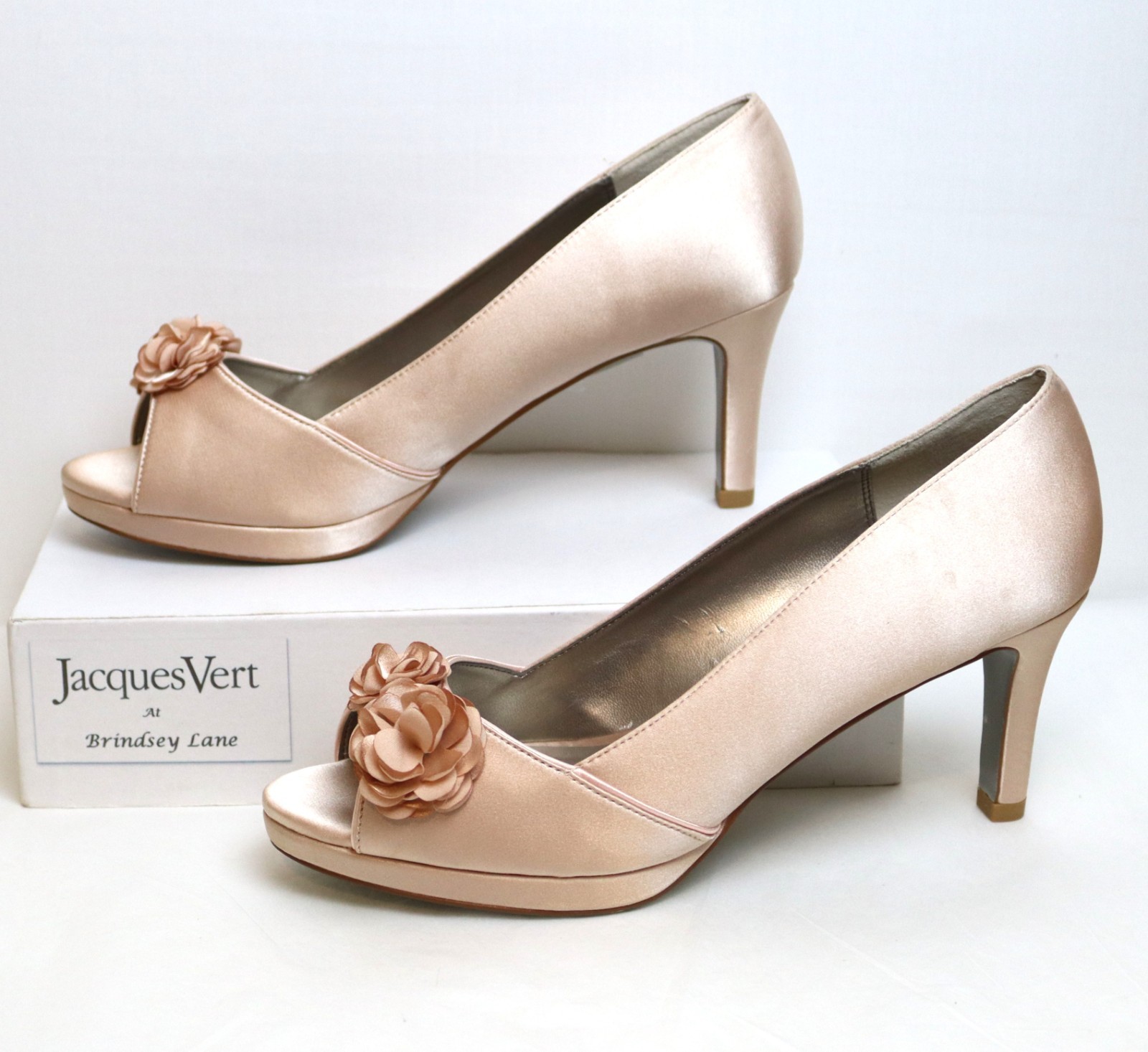 NEW Jacques Vert Apricot Corsage Peep Toe Sateen Platform Shoes UK 7  RRP  £99