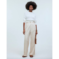 Madewell The Harlow Wide Leg Pant Linen Twill Harvest Moon Beige US 12 NWT
