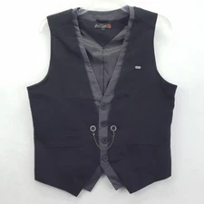 G by Guess Vest Mens Large Black Silver Satin Chain Formal Waistcoat