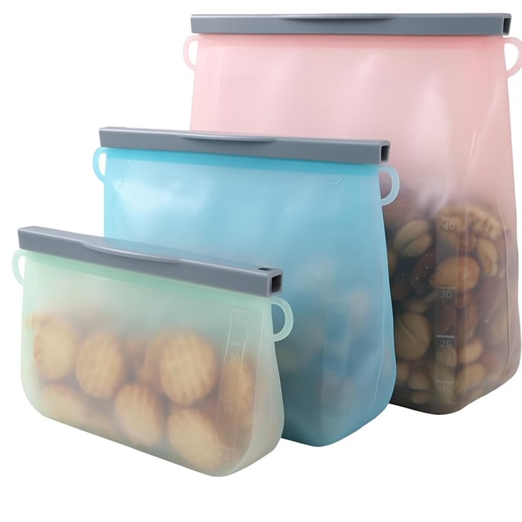 Reusable Silicone Food Storage 500ml/1000ml/1500ml, Blue, Pink, Mint Green