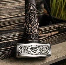 Martello nordico fatto a mano con manico vichingo intagliato, martello medievale, martello vichingo