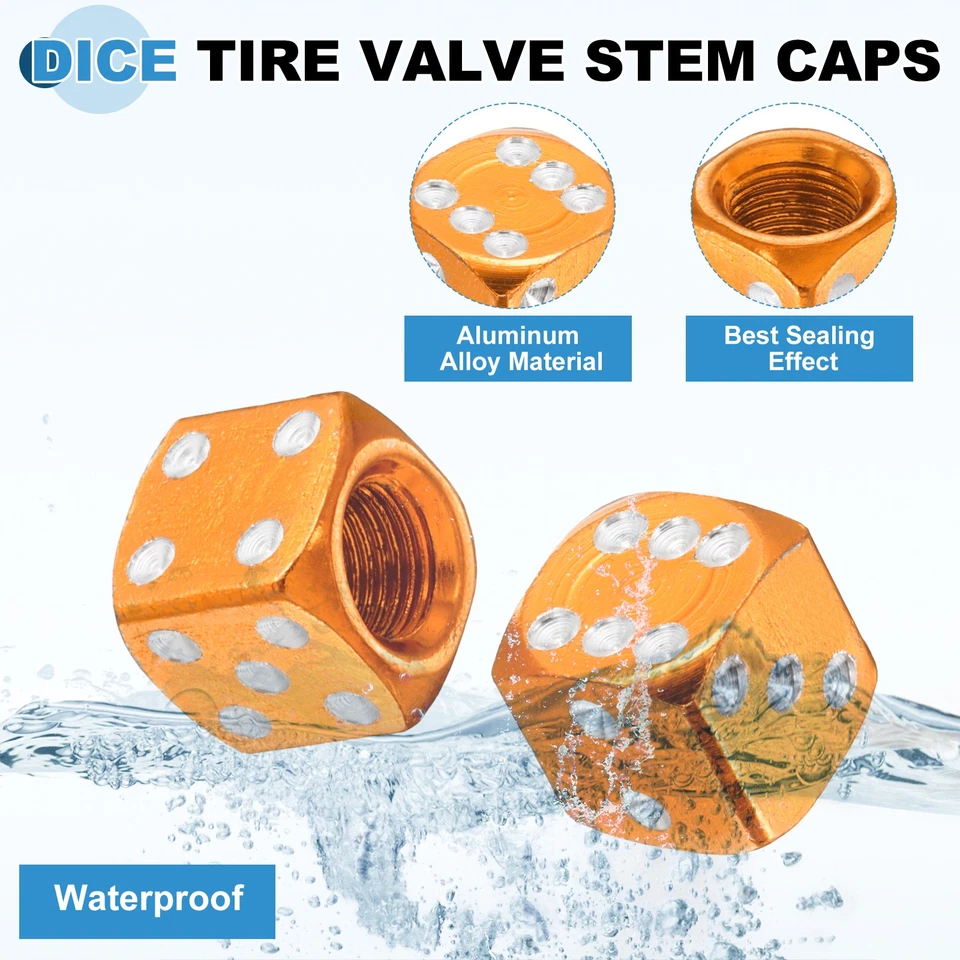 Dice Tire Valve Stem Caps, 4PCS Universal Tire Valve Stem Covers, Orange Yellow Foto 3 de 4