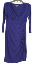 Lauren Ralph Lauren Dress Women’s 6 Purple A Line 3/4 Sleeve V Neck Ruched