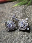 Vintage JUDITH RIPKA 925 Sterling Silver & CZ Halo Leverback Earrings