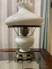 Vintage Milk Glass Hurricane White Colonial Table Lamp 19” Beautiful