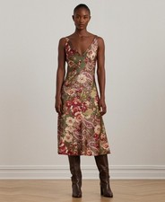 Lauren Ralph Lauren Women's Floral Satin Charmeuse Sleeveless Dress - Farm Olive