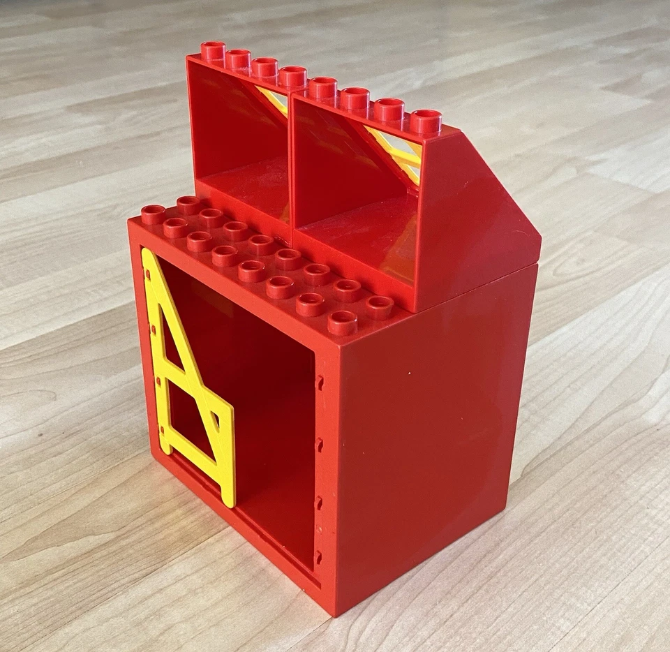 Lego Duplo Red 6x8x6 Building Farm Barn Yellow Slope Window Door Gate Vintage - Image 3 of 4