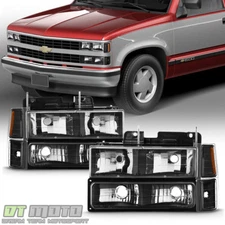 Black 1994-1998 Chevy Silverado C10 C/K Tahoe Suburban Headlights +Corner+Bumper