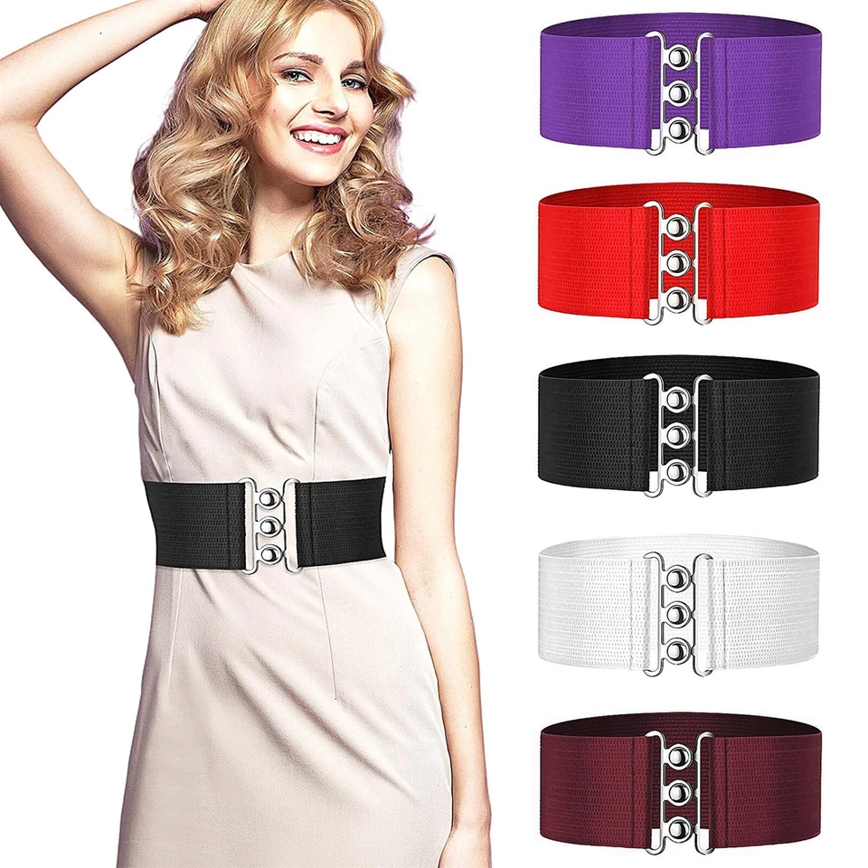 Enzo Elastisch Gürtel Damen Freizeit Stretch Breite Taille Schnalle Kleid Gürtel - Bild 1 von 2