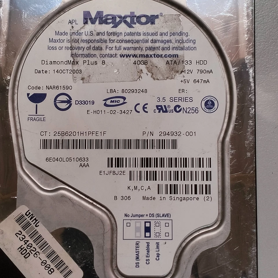 Maxtor DiamondMax Plus 8 40GB 3.5" HDD ATA/133 7200 RPM 294932-001 286692-001 - Image 4 of 4