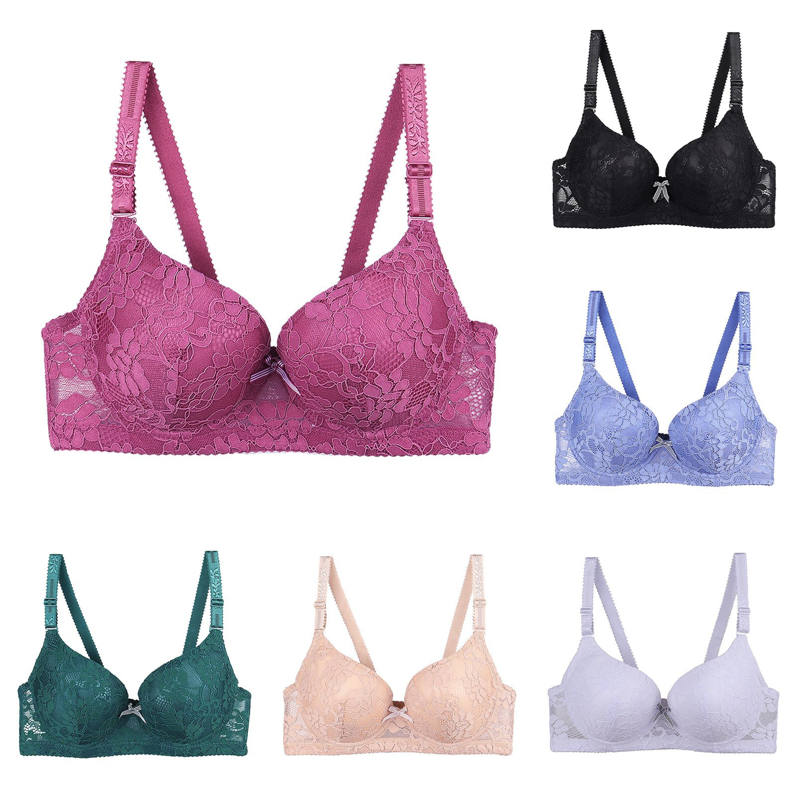 Plus Size Supportive Soft Underwire Push Up Lace Bralette For Women