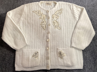 Vintage Sweater Dotty Mann of Cleveland Womens 100% Virgin Orlon Cardigan White