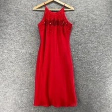 New Cachet Dress Women 6 Red Sheath Midi Rhinestone Sleeveless Lined Casual