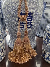 Six High Quality Rope Cord Tassel Curtain Tiebacks Neutral Beige Gold 3 Pairs