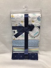RECEIVING X4 - PETITE BOYS - ELEPHANT SAILBOAT BLUE -BLANKETS COTTON 4 PACK BABY