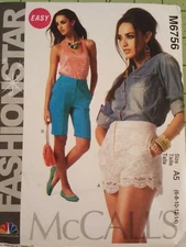 McCalls Easy Pattern M6756 City Shorts Mock Fly Scallop Sizes 6 8 10 12 14 UNCUT