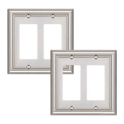 DEWENWILS 2x Double Decorator Wall Plates, Brushed Nickel Outlet Covers, Metal