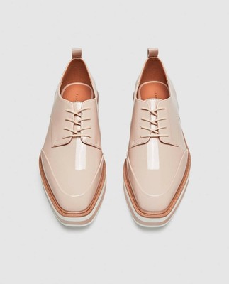 Zara Striped Platform Derby Patent Loafers Pink Tan Size 35 US 5 | eBay