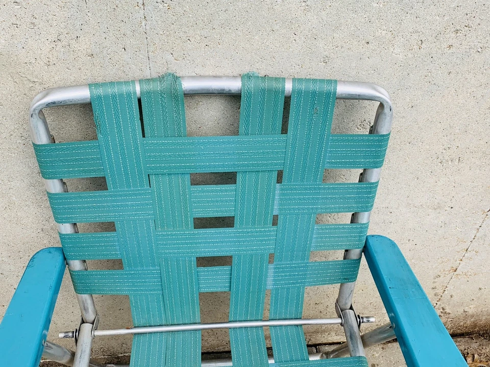 Silla plegable vintage de aluminio verde palmeado patio césped silla reposabrazos de plástico Foto 3 de 4