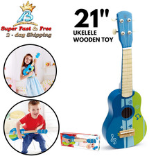 hape kid's wooden toy ukulele in blue