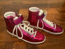 Saint Laurent Dark Pink Glitter High Top Lace...