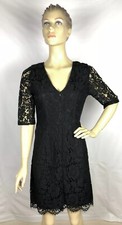 Sharagano Dress Womens Black Lace Short Sleeve Size Small