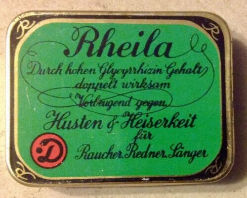 Alte Blechdose Jugendstil für Rheila Husten und Heiserkeit Pastillen ca.1900 - Afbeelding 1 van 3
