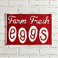 New Farmhouse Primitive Vintage RED FARM FRESH EGGS SIGN Metal Wall Hanging 17"