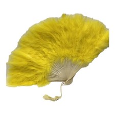 Vintage Yellow Ostrich Feather Folding Hand Fan with Celluloid Handle 11  x18  