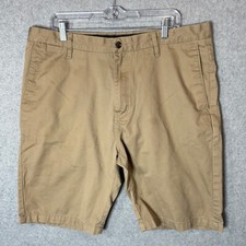 Volcom Mens Shorts Casual Chino Khaki Flat Front Size 32