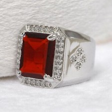Garnet Emerald Cut Gemstone With 925 Sterling Silver Ring For Men's 961