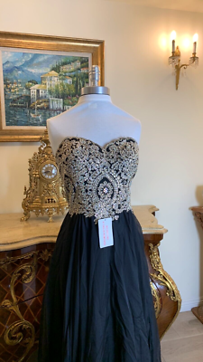 Meier Collection Formal Gold Embroidery beaded Long Evening Gown prom dress  | eBay