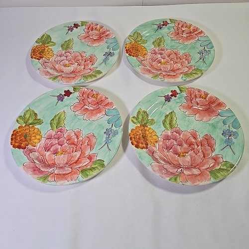 Set of 4 ~ 8" Salad Plates Bohemian Porcelain Floral Hand Painted Pastels - Picture 2 of 8