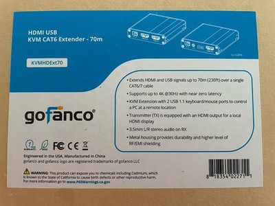 Gofanco HDMI USB KVM CAT6 Extender - 70m 