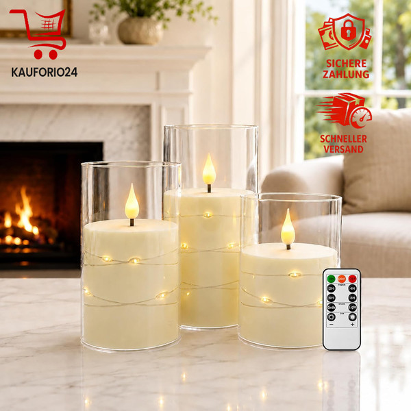 Led-Kerzen 3-Teilig Flammenlos Mit Fernbedienung Timer Batteriebetrieben-image