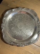 Antique Ornate Silver Plated Serving Tray with Floral and Acanthus Leaf Motifs