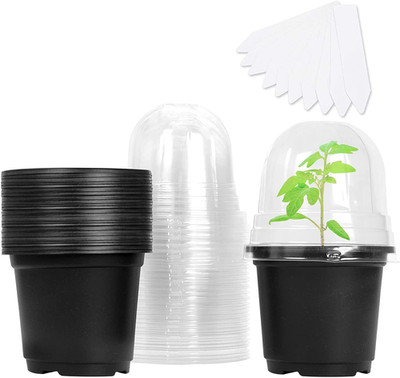 Plant Nursery Pots with Humidity Dome 4'' Soft Transparent Plastic Gardening Pot