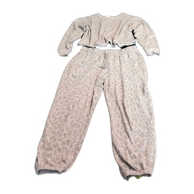 Gray Leopard Print Cropped Lounge Sweatshirt & Joggers Colsie Sz Med 2 Piece Set