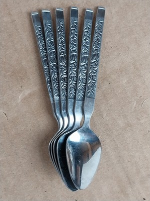 Set Of 6 Bon Appetit Stainless Rosene Floral Spoons Rare