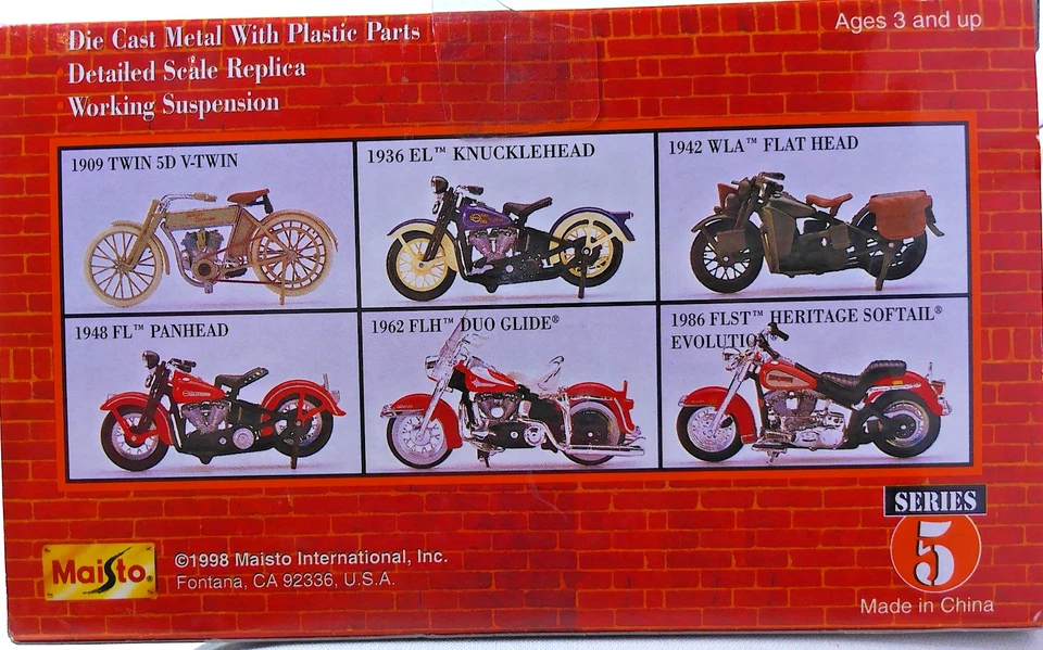 Harley-Davidson Maisto 1909 Twin 5P V-Twin Series 5 1998 - fundido a presión 1:18 nueva en caja Foto 2 de 3